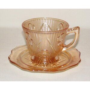 Jeannette Glass IRIS AND HERRINGBONE Marigold Iridescent Cup and Saucer Set